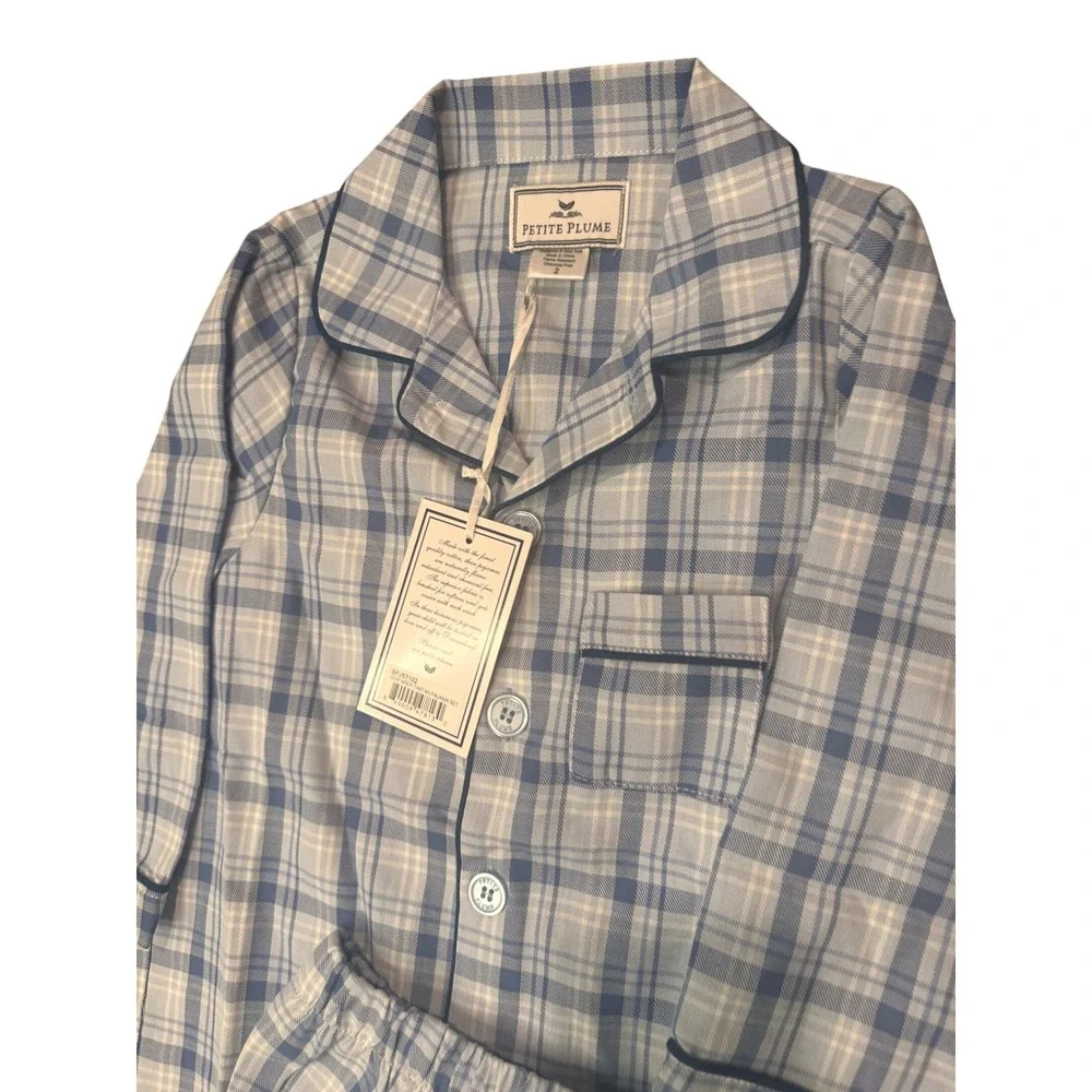 Petite Plume Boys Seafarer Tartan Pajama Set Blue White Plaid Size 2 SPJST102